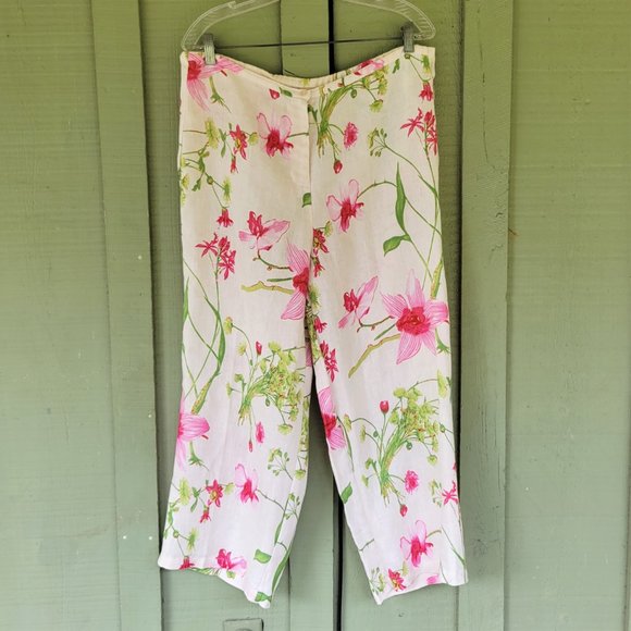 Dandy by Randi M. White Pink Floral Linen Pants Oufit Set Large L - Picture 3 of 6